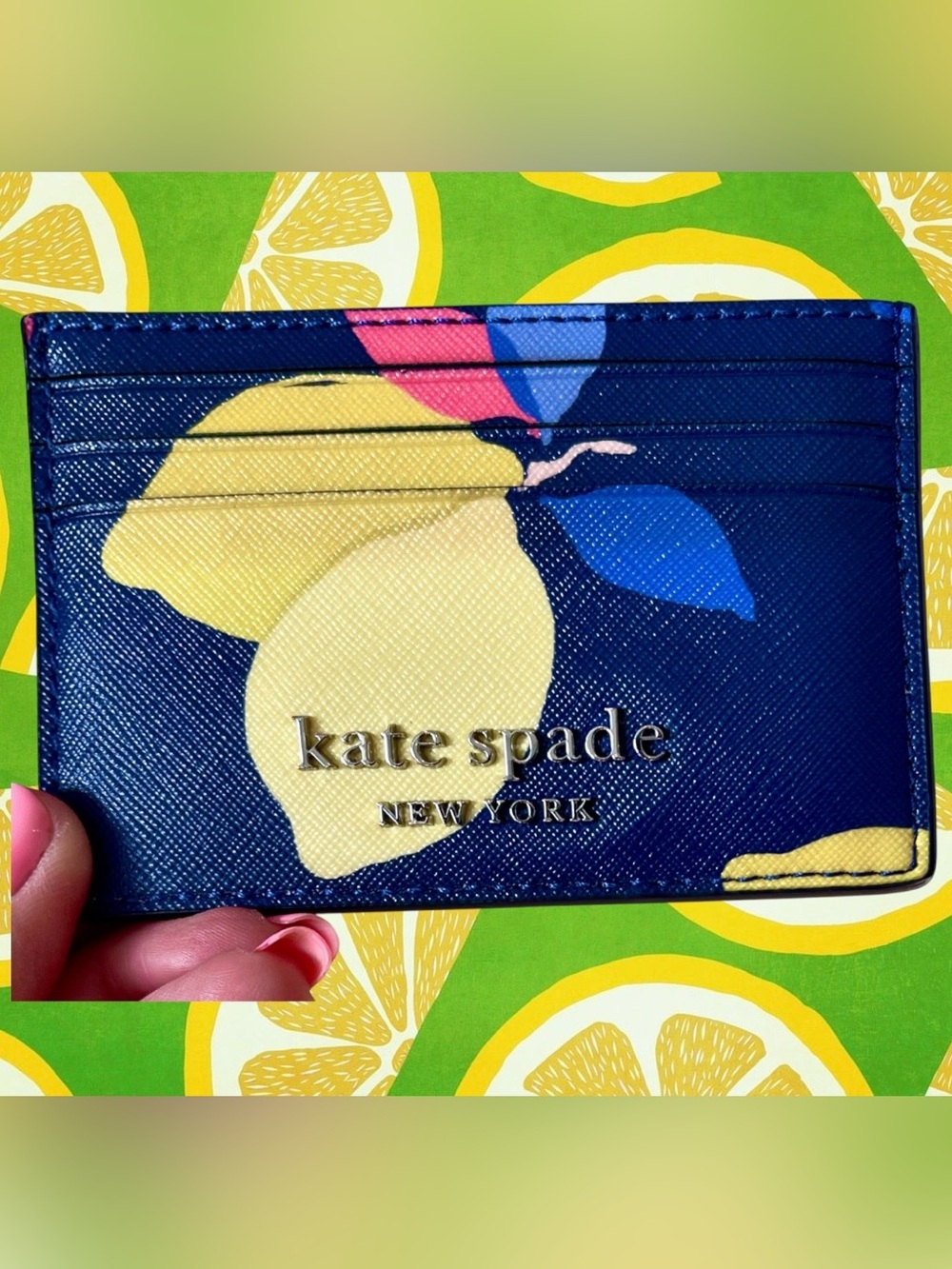 kate spade New Lemon Zest Cardholder Navy/Vibrant Lemons/Double Sided/Top Pouch